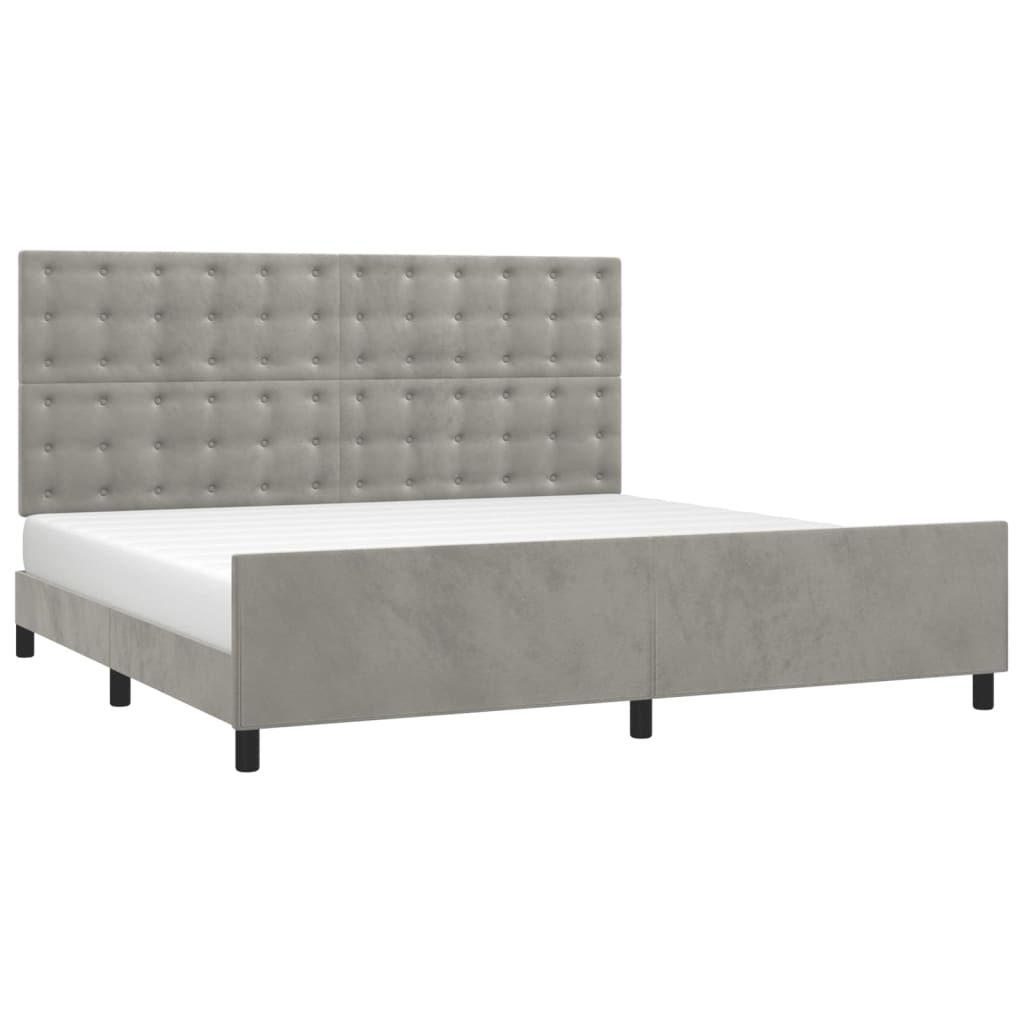 Cadre de lit sans matelas en velours gris clair pour la chambre, 200 × 200 cm - 3