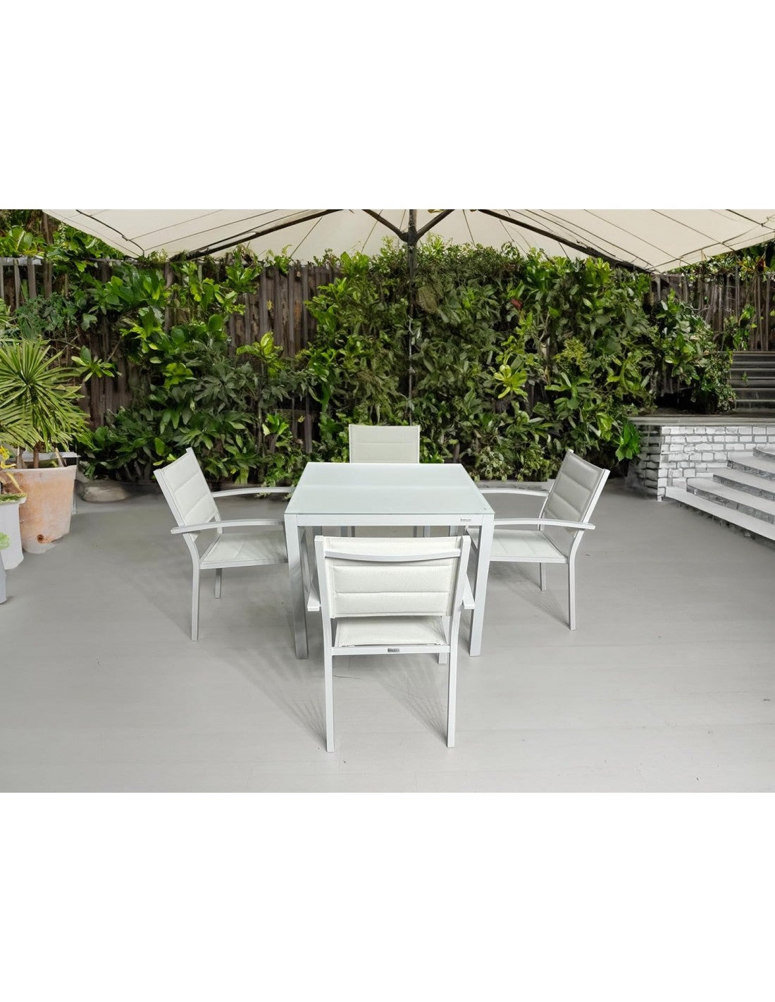 Conjunto de Mesa y Sillas de Jardín para 4 Personas — Aluminio y Cristal Templado de 90x90 cm para Exterior - 6