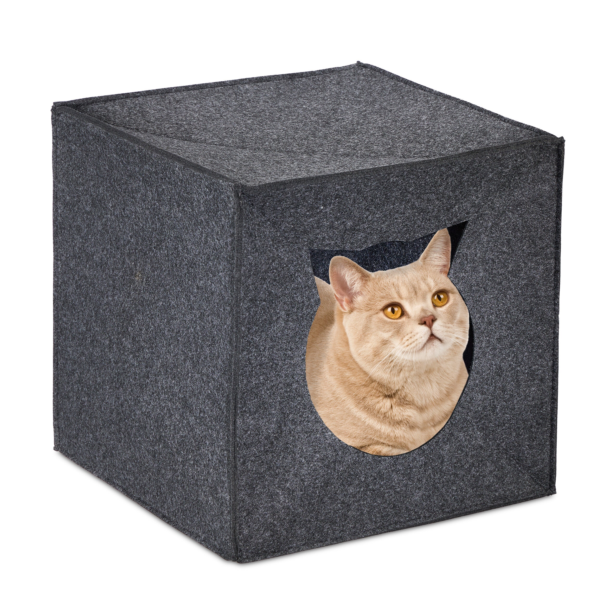 Relaxdays Cama Cueva Gato Plegable, Caja para Mascotas Cuadrada