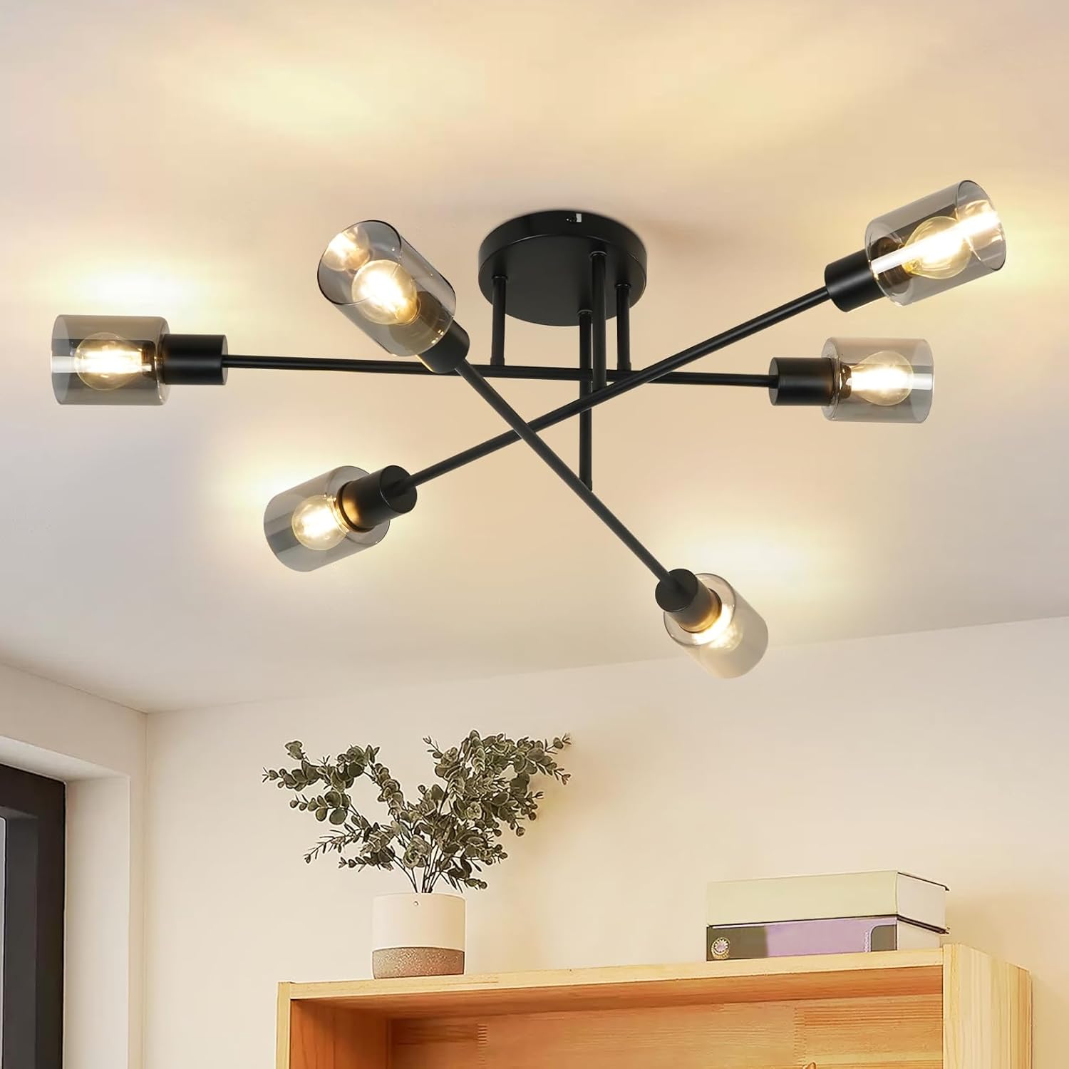 ZMH Reflektor sufitowy industrialny czarny E14 6 punktów świetlnych lampa sufitowa do salonu