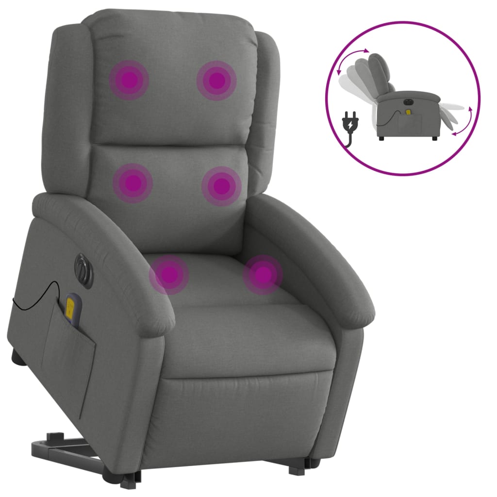 Sillón de masaje eléctrico | sillón de relax | silla de relax reclinable elevable tela gris oscuro cfw796292