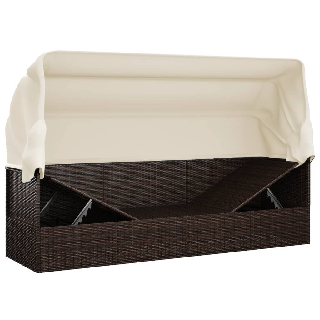 vidaXL Lit de salon d'extérieur toit et coussins Marron Résine tressée - 8