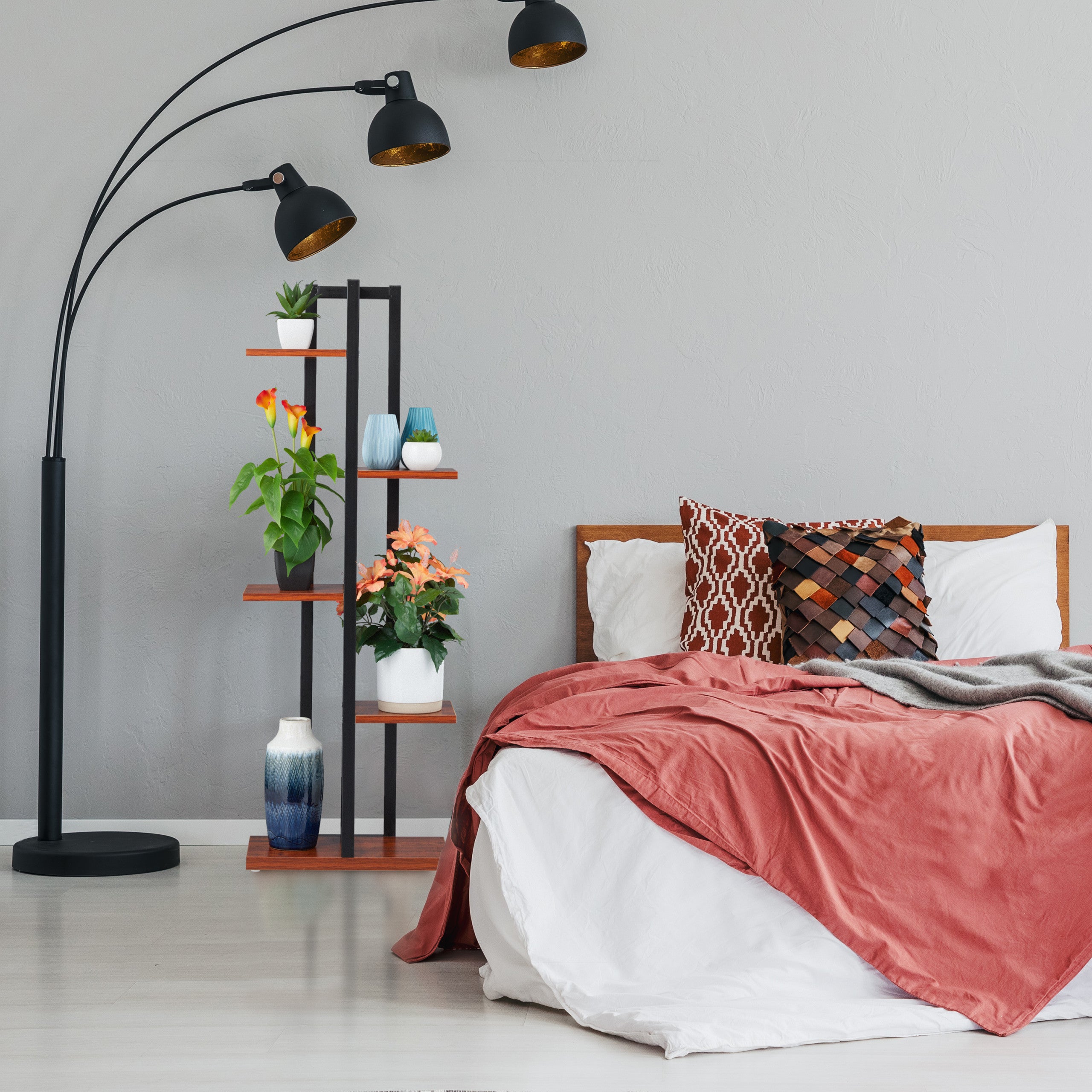 Étagère à plantes, escalier fleurs, 5 niveaux, HLP 117 x 43 x 22 cm, acier MDF, support intérieur, brun foncé, Relaxdays - 2