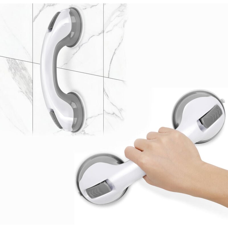 Uchwyty łazienkowe z przyssawkami, solidne uchwyty prysznicowe, nie wymagają wiercenia i można je zdemontować – zestaw 2 szt., kolor szary