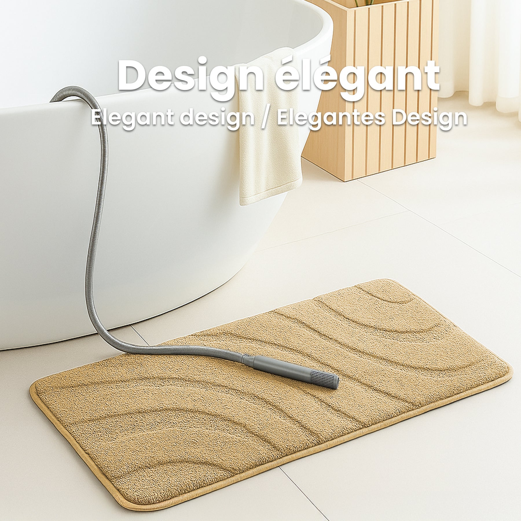 Tapis de Bain Antidérapant microfibre motif ondulé 50x80cm beige VOUNOT® - 7