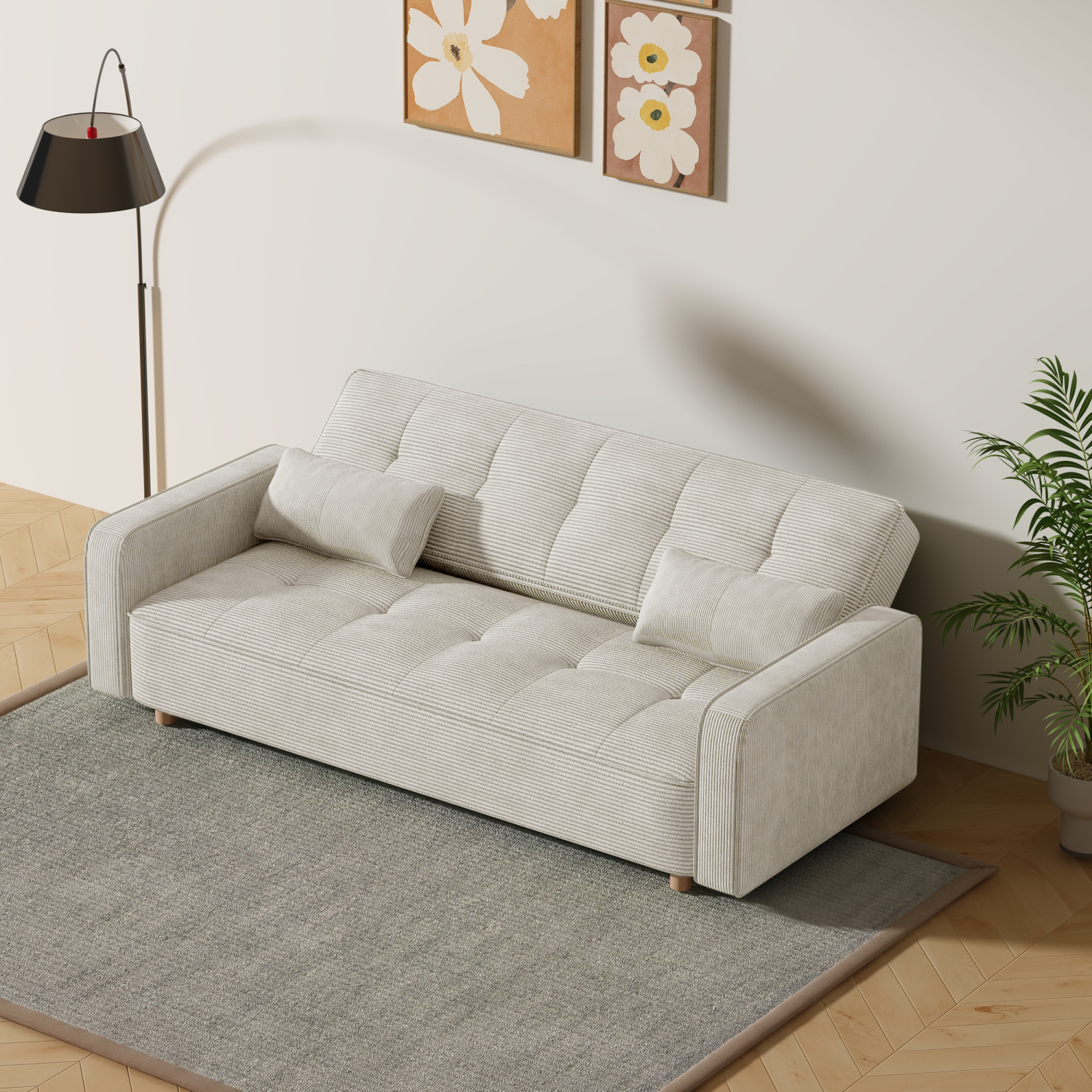 Canapé scandinave convertible 3 places en velours côtelé beige COPENHAGUE - 4