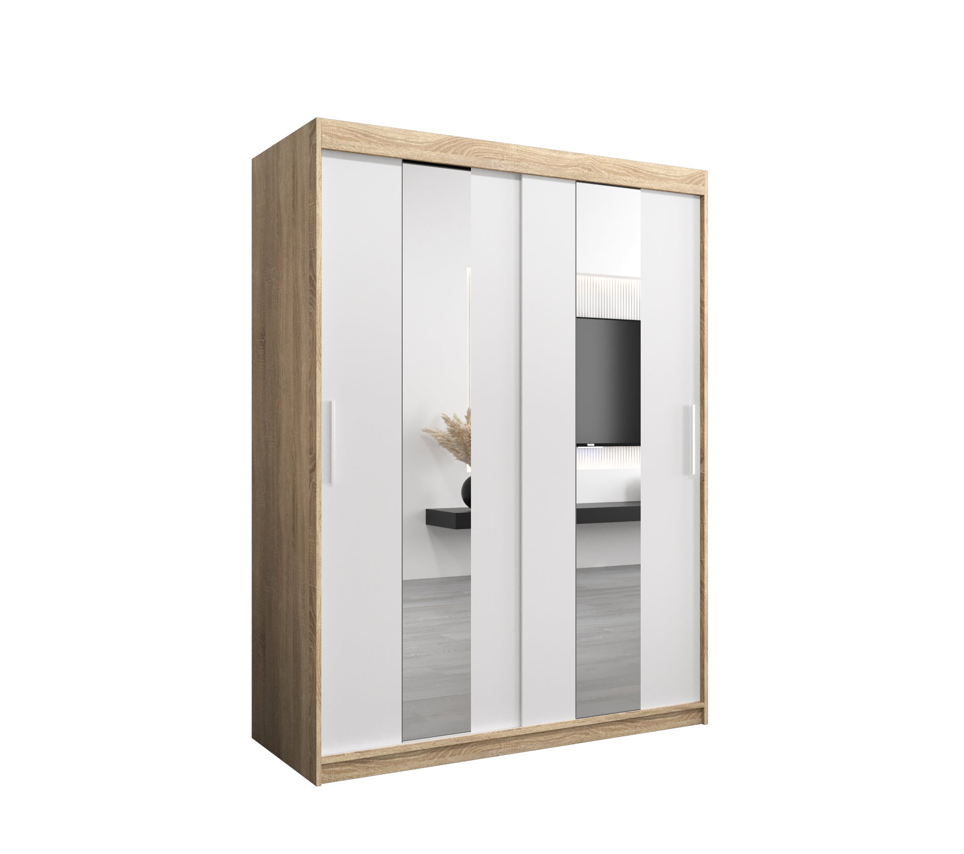 Szafa przesuwna garderoba POLE 150 x 62 x 200 cm Sonoma + Biały - Abiks Meble