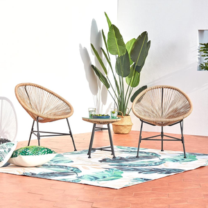 Salon de jardin 2 fauteuils oeuf + table basse beige, ACAPULCO