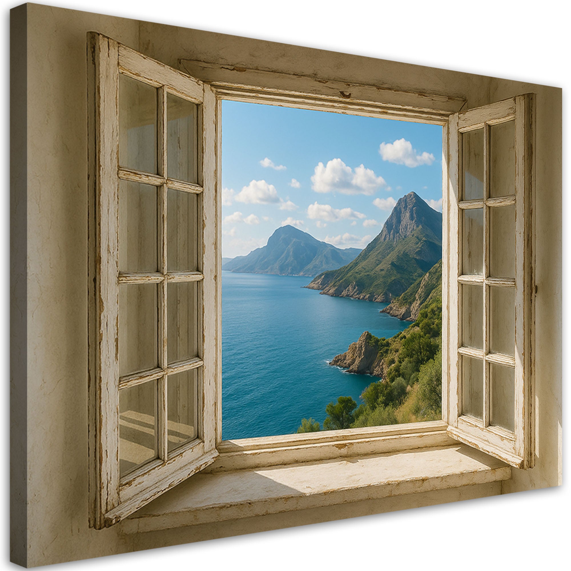 Obraz do salonu sypialni, Widok z okna Morze Góry Shabby Chic 100x70