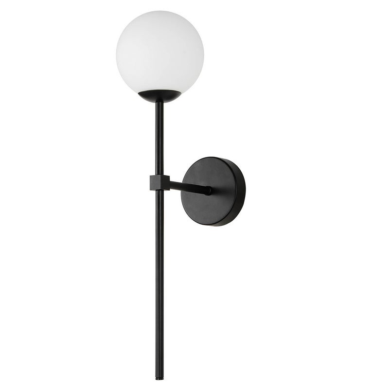 Czarna lampa ścienna Piruleta G9 IP44 z mlecznym szkłem, nowoczesny design do łazienki