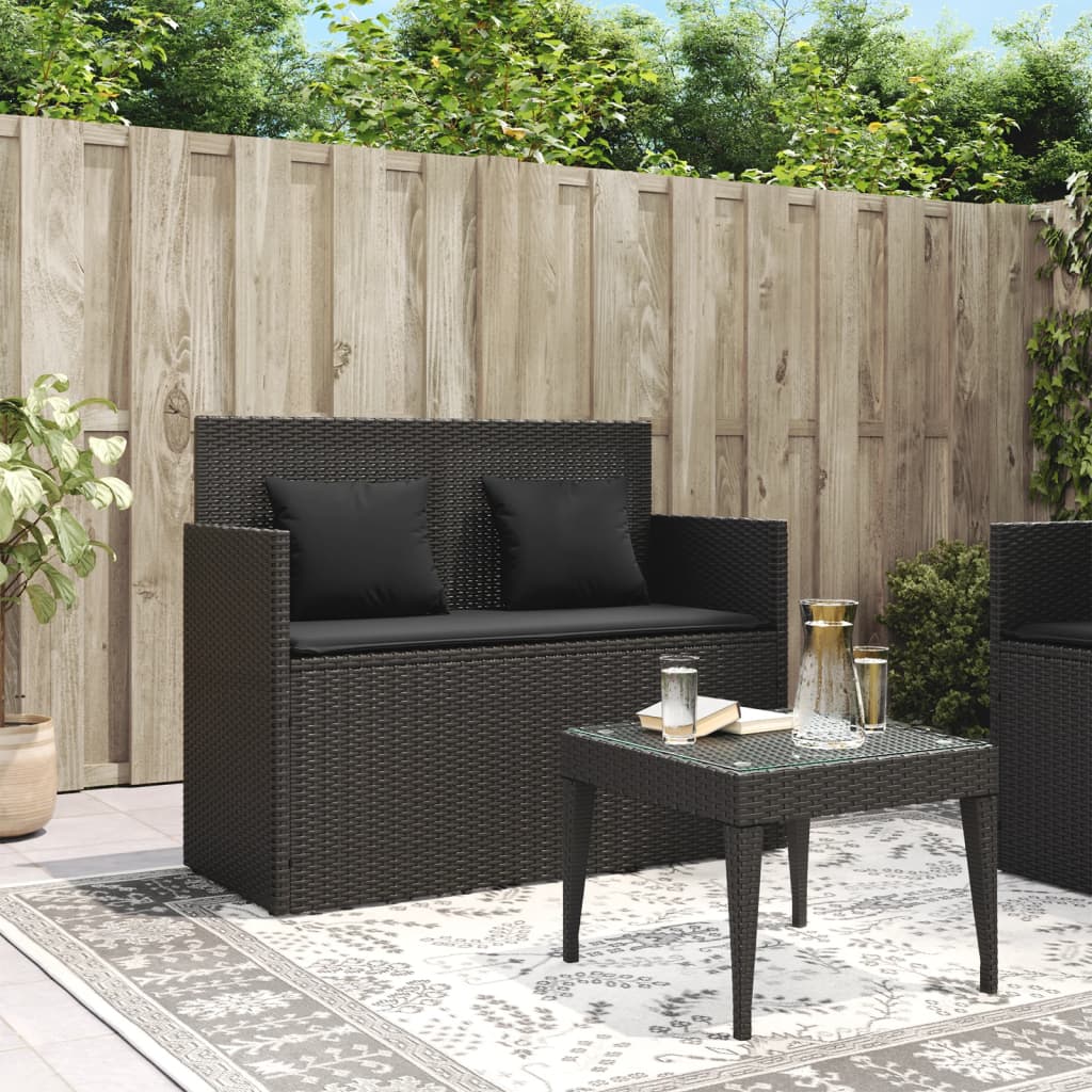 Banc de jardin avec coussins noir résine tressée - 3