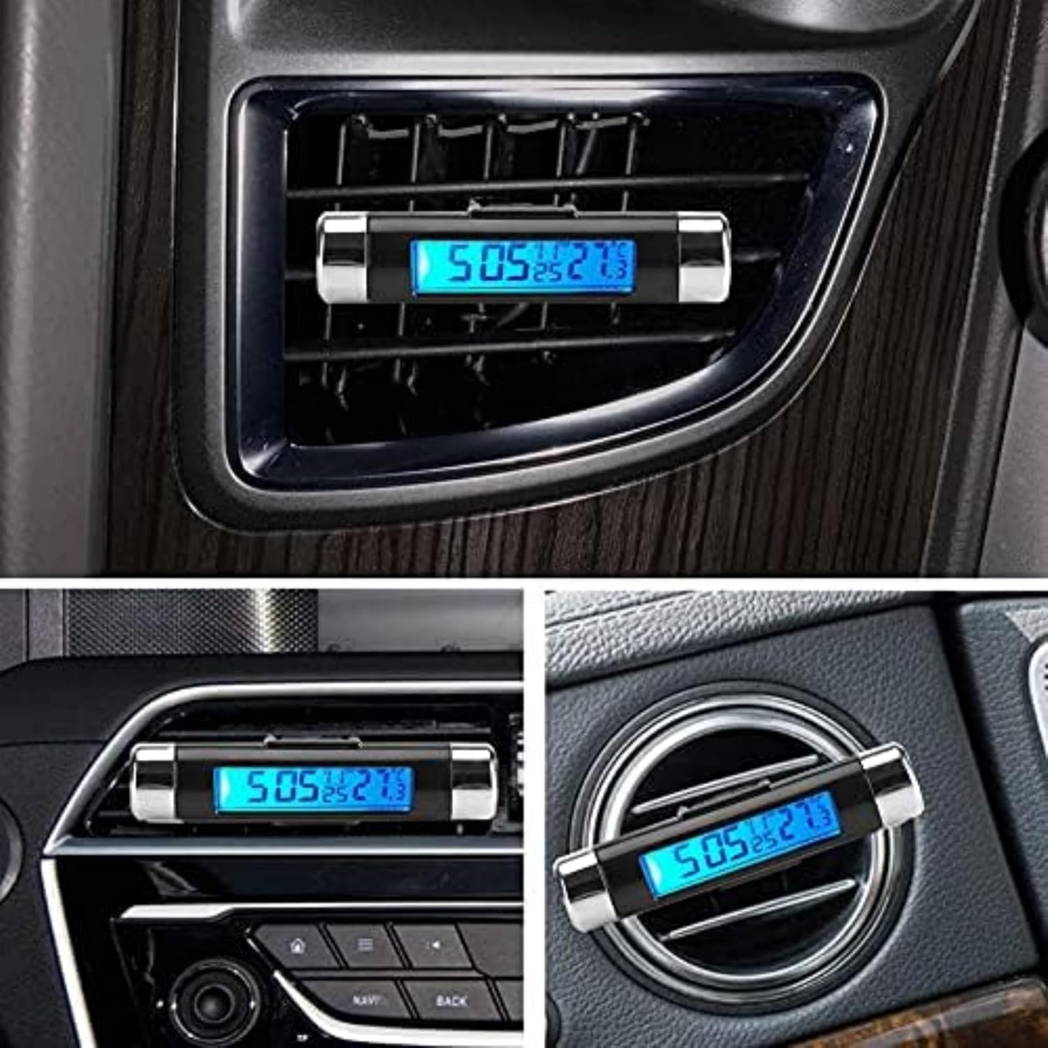 Horloge de voiture 2 en 1, thermomètre numérique à LED avec rétroéclairage bleu, commutation 12h/24h, pour voiture et camion - 9