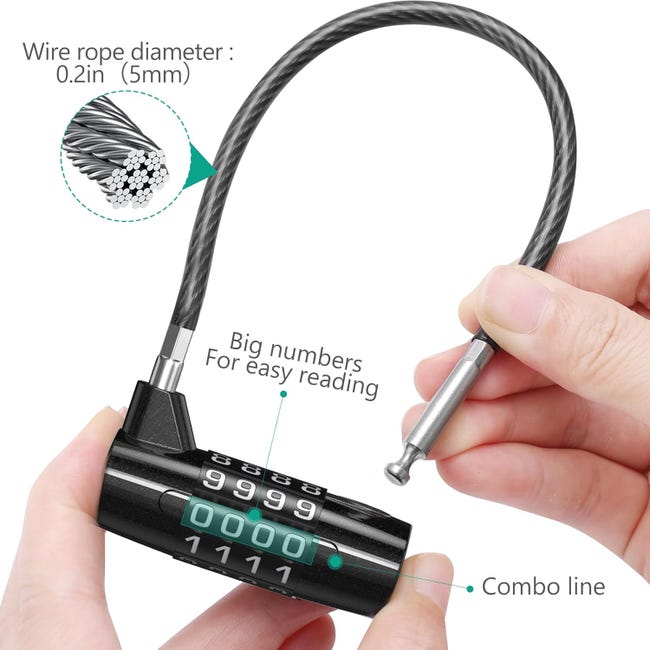 Lucchetto A Combinazione Con Cavo In Acciaio Da 60 Cm - 4 Cifre, Senza Chiavi, Per Bagagli, Armadietti, Cancelli E Porte Animali Domestici