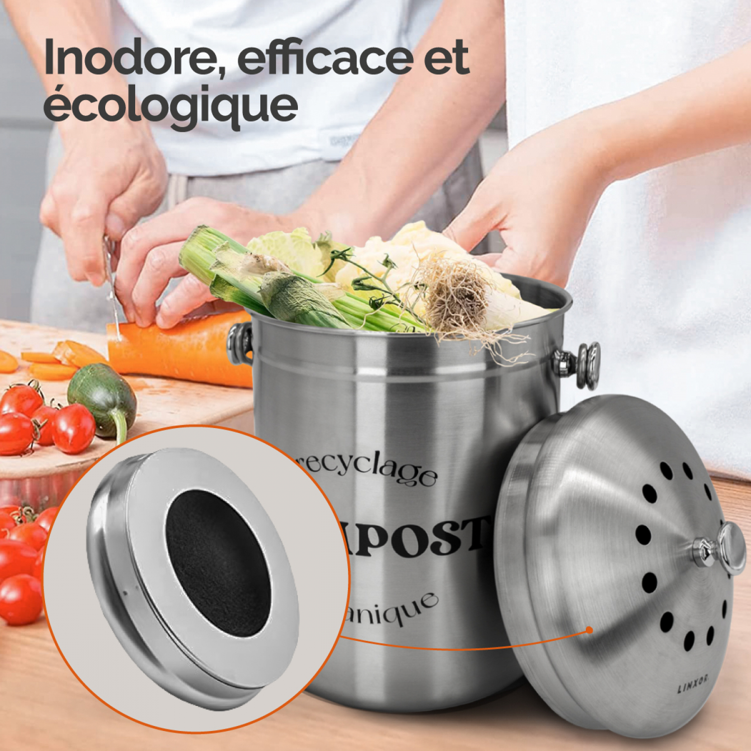 Lot de 5 filtres à charbon actif pour composteur, poubelle à compost - Rond - Linxor - 4