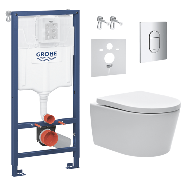 Grohe Pack WC bâti support Solido 113cm + Cuvette SAT rimless fixations invisibles + Abattant softclose + Plaque chrome (ArenaSat)