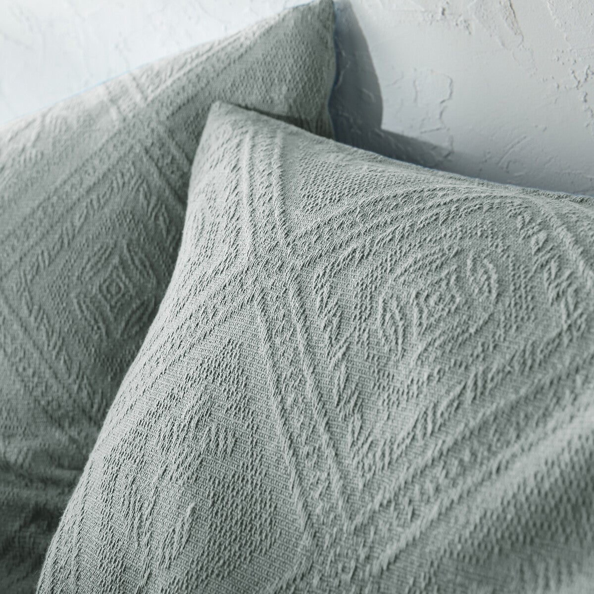 Dessus de lit coton jacquard, Indo - Bleu céladon - 160 x 230 cm - 3