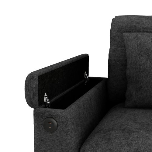 Canapé 3 places moderne - avec coussins et table pliante - comprend des ports USB et un porte-gobelet - gris - 8