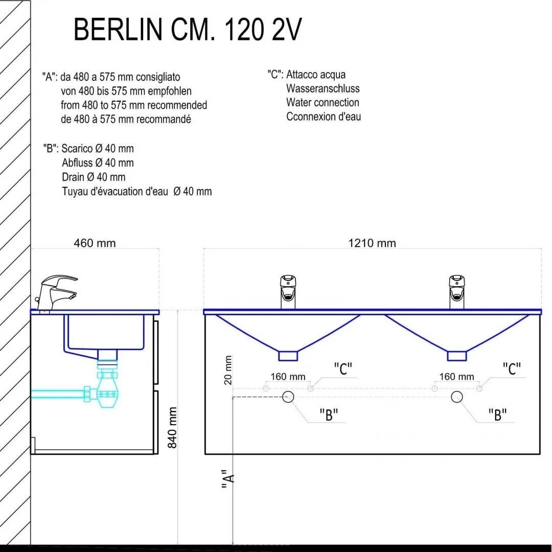 Meuble salle de bain 120 cmblanc effet bois avec double vasque | Berlin - 6