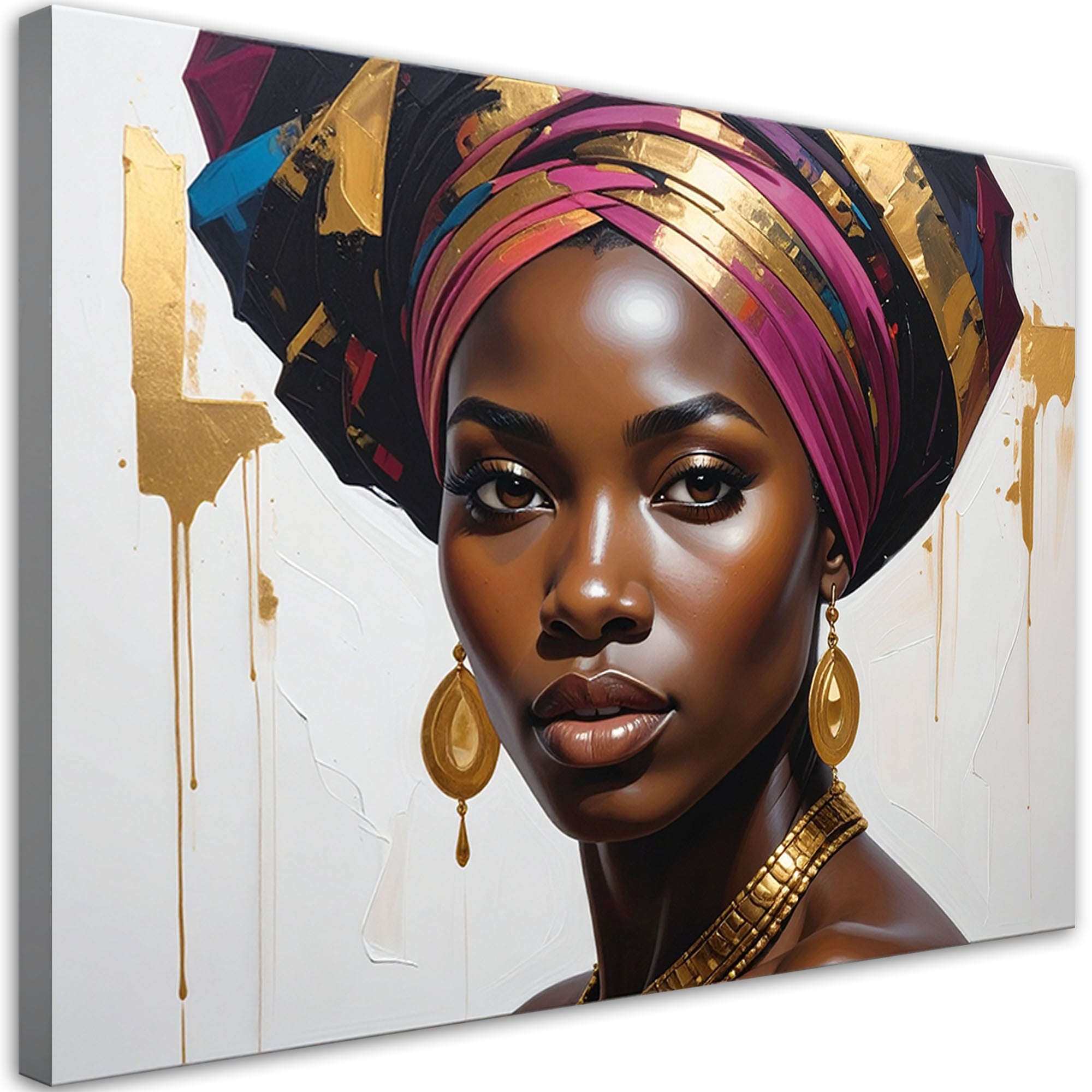 Art moderne femme élégante avec touche feuilles d'or v1