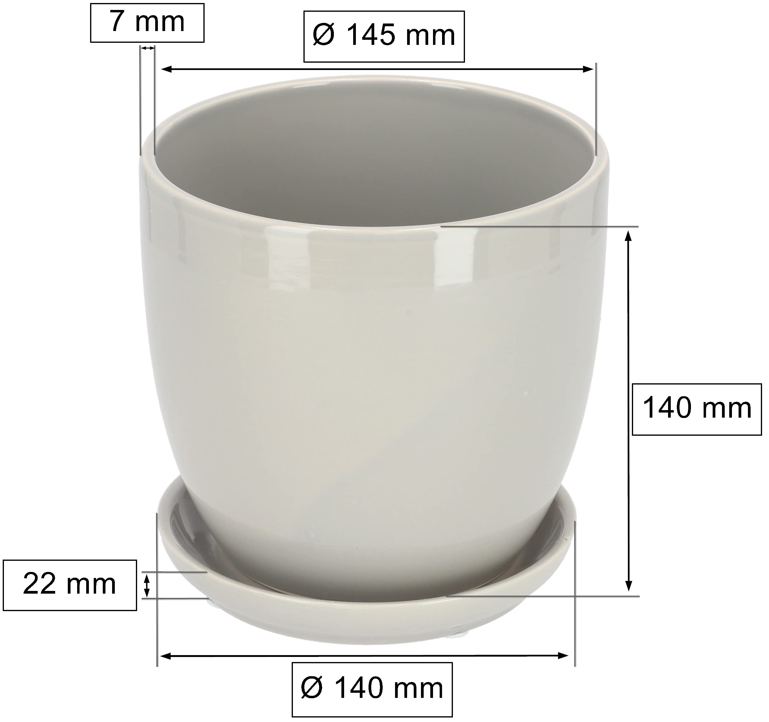 Pot de Fleurs, en Céramique, pour Fleurs, Plantes, Diamètre : 15 cm, avec Bac d'Égouttement, Gris - KOTARBAU - 2