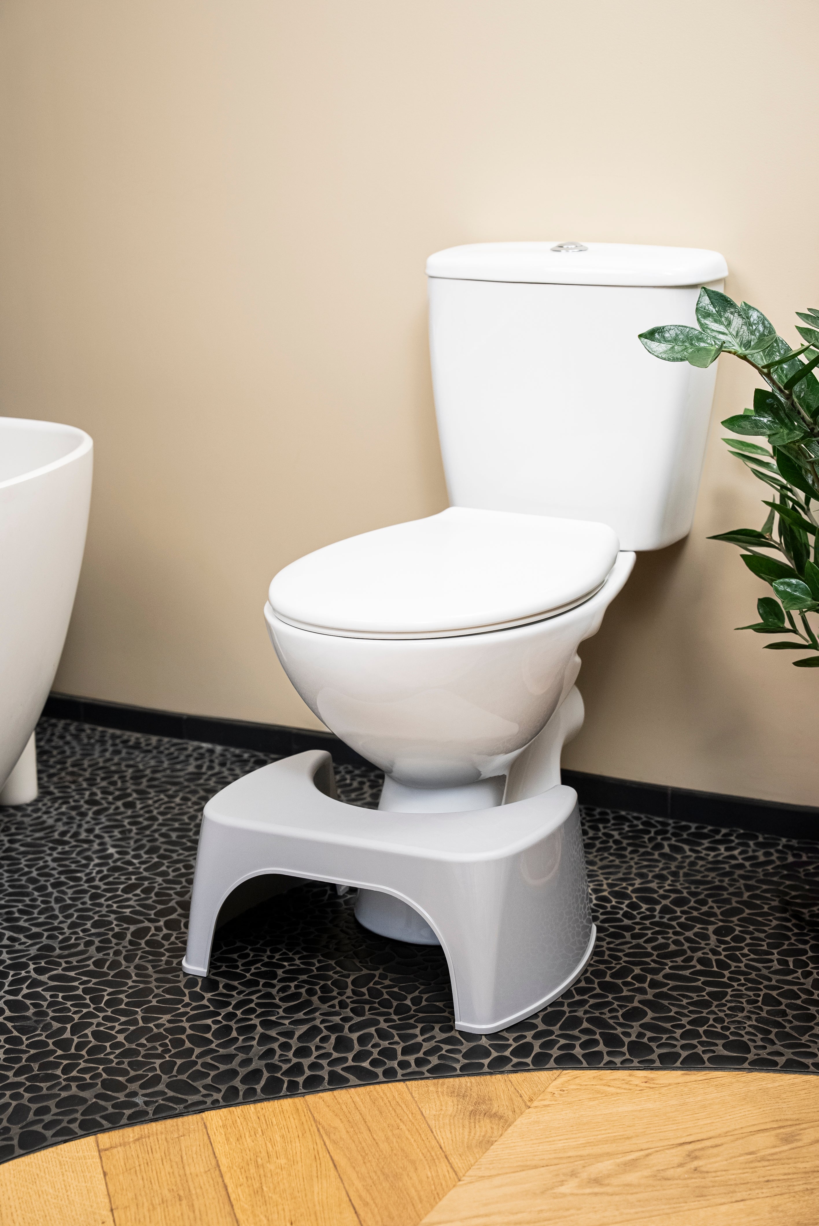 Tabouret De Toilette Physiologique 40x21x17cm - Tabouret Salle De Bain Avec Massage Pieds - Plastique Robuste Gris