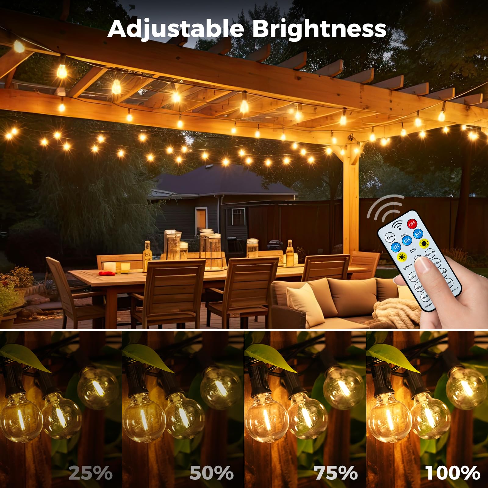 20PCS Guirlande lumineuse solaire d'extérieur 18 m, 30 ampoules + 1 G40, 8 modes, étanche IP44, pour jardin,balcon,pavillon,Noël(lumière chaude) - 5