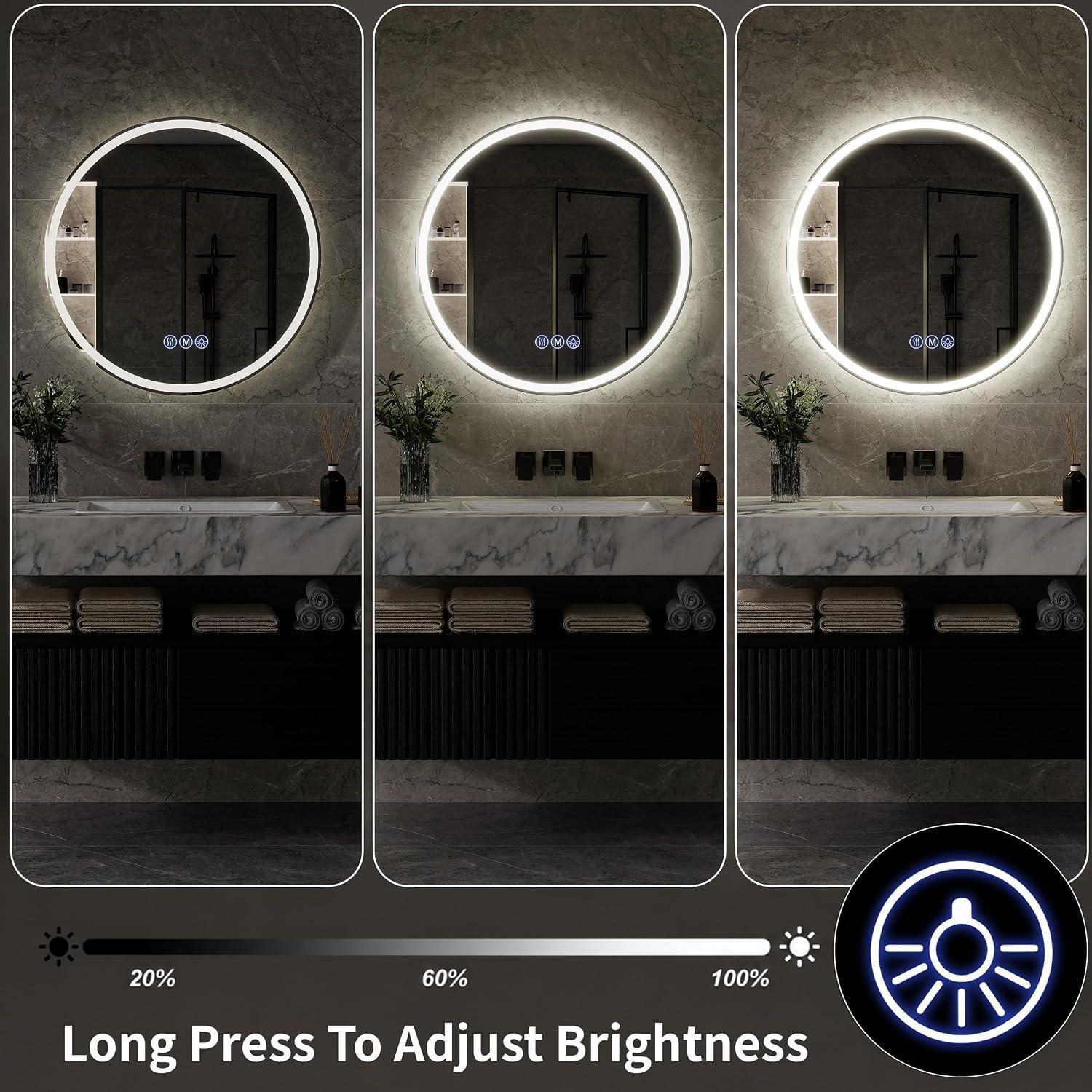 Miroir LED rond 76 cm, 3 couleurs, antibuée, verre sécurisé | Leroy Merlin