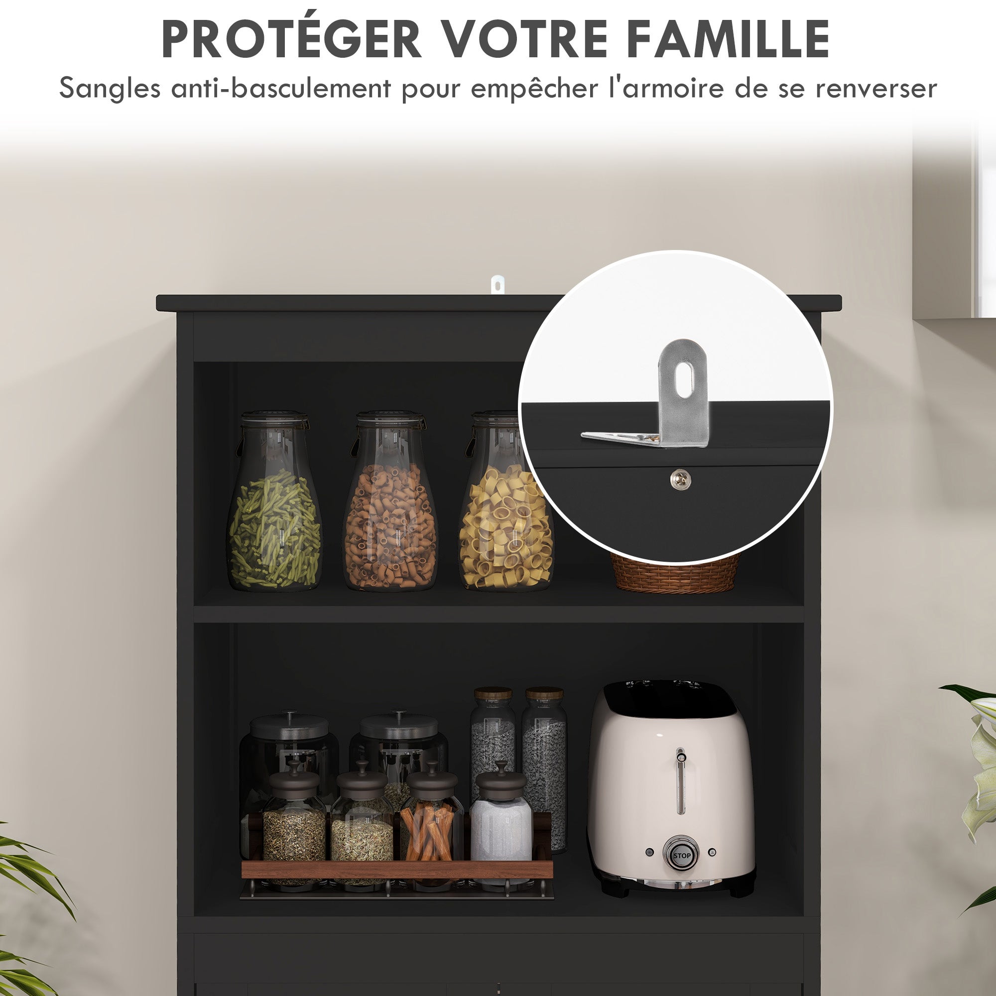 Vaisselier MDF noir 4 portes HOMCOM - 7