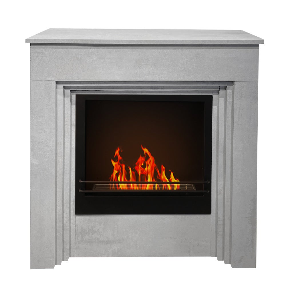 Biokominek stojący BELLINI z drewna z efektem betonu, wyprodukowany we Włoszech, dł. 96 x gł. 35 x wys. 96 cm