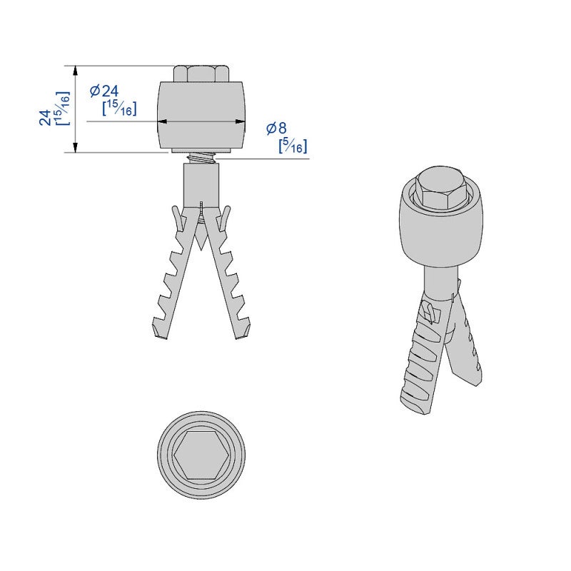 Guide olive en laiton Ø24 mm sur cheville pour porte jusqu'à 400 kg - 2