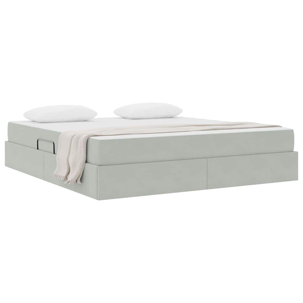 Lit avec rangement et matelas gris clair 160 x 200 cm velours - 3