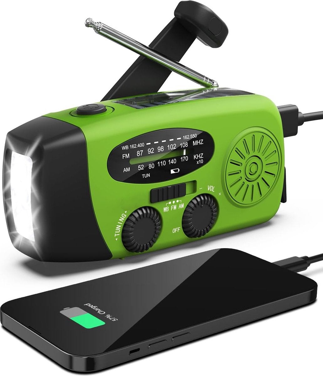 Radio Portátil De Bolsillo Con Manivela Y Carga Solar - 1200 MAh, FM, Linterna LED, Ideal Para Camping Y Emergencias