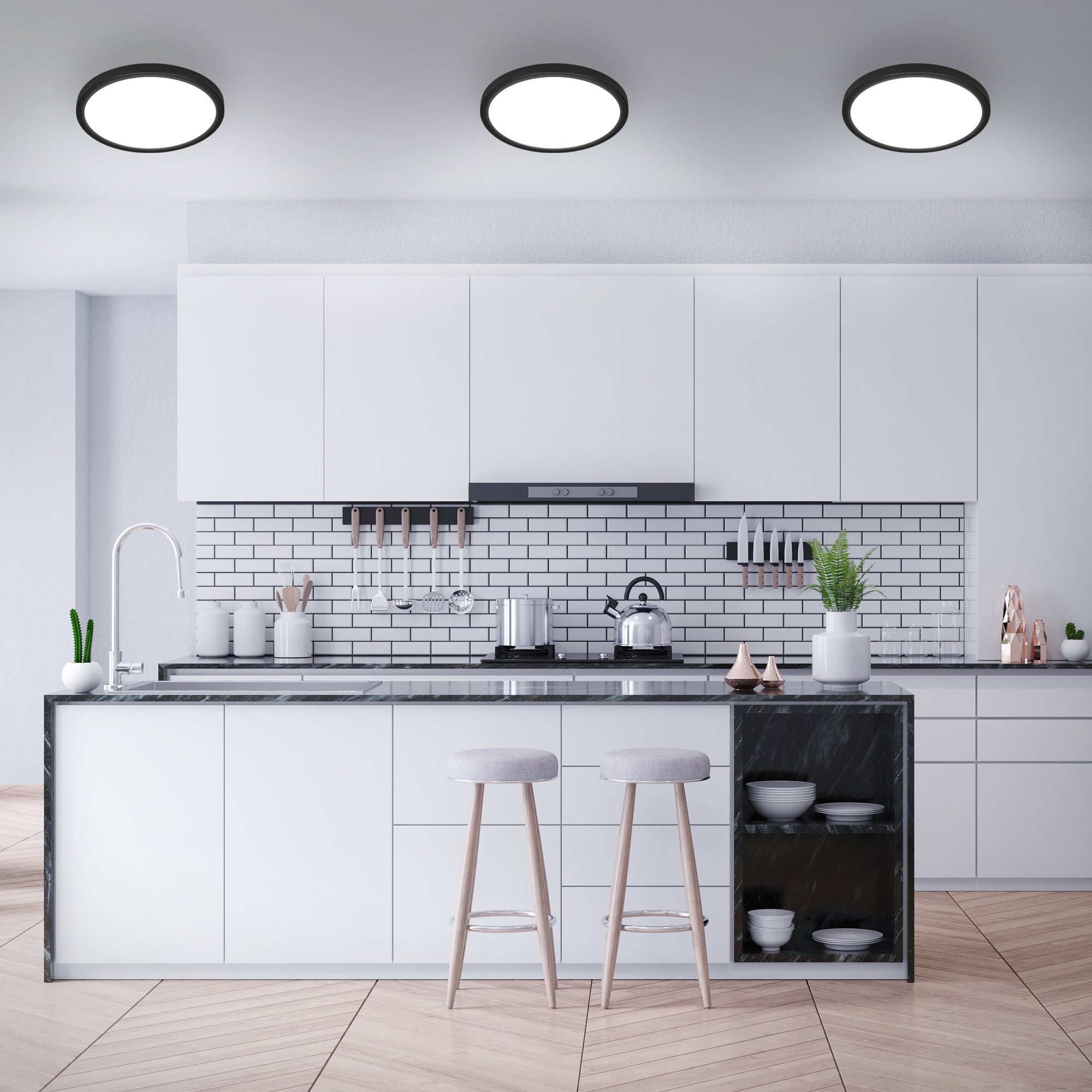 Plafonnier LED BRILONER LEUCHTEN FIRE BLACK, 24,5 W, 2400 lm, IP20, noir-blanc, métal-plastique, Ø 40,5 cm - 6