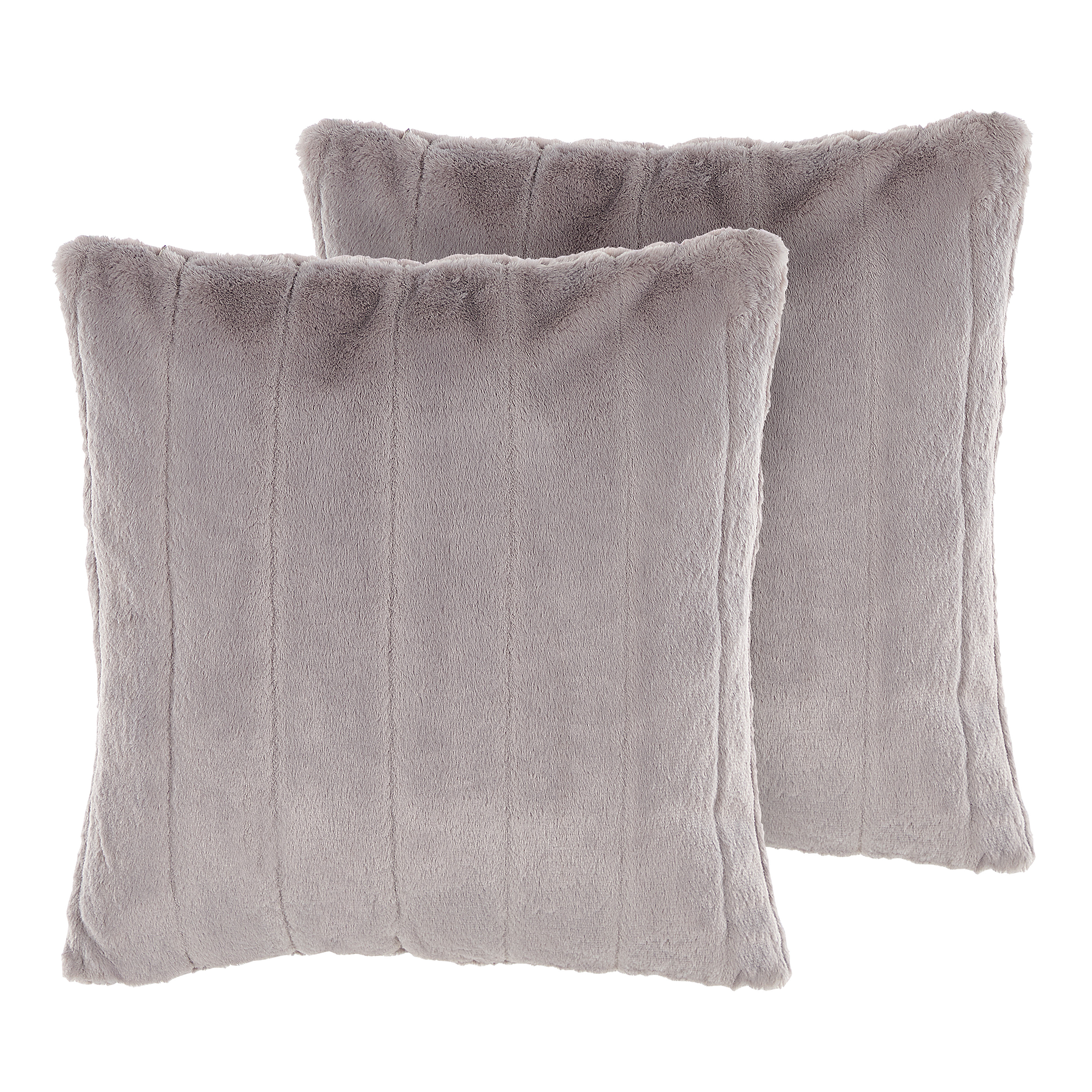 Beliani conjunto de 2 cojines decorativos pumila pelo sintético 45 x 45 cm gris claro a rayas