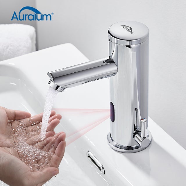 AURALUM MAX Robinet à capteur automatique de salle de bain sans contact mitigeur pour lavabo salle de bain infrarouge mitigeur laiton chromé