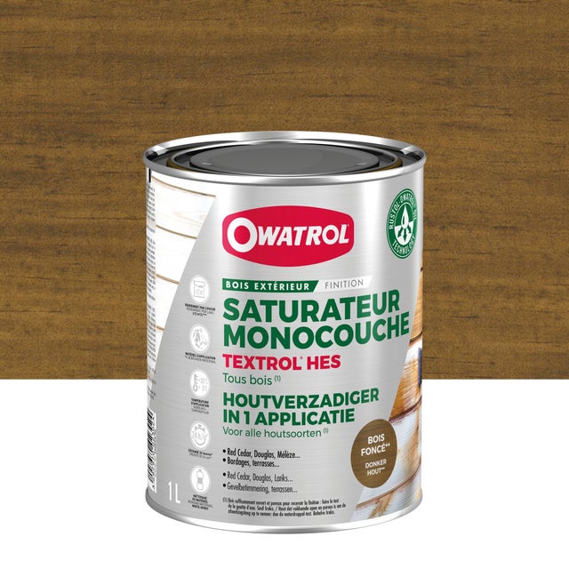 Saturateur monocouche Owatrol TEXTROL® HES Bois foncé 1 litre