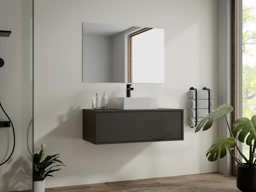 Szafka łazienkowa wisząca antracytowa z pojedynczą umywalką - 94 cm - TEANA II