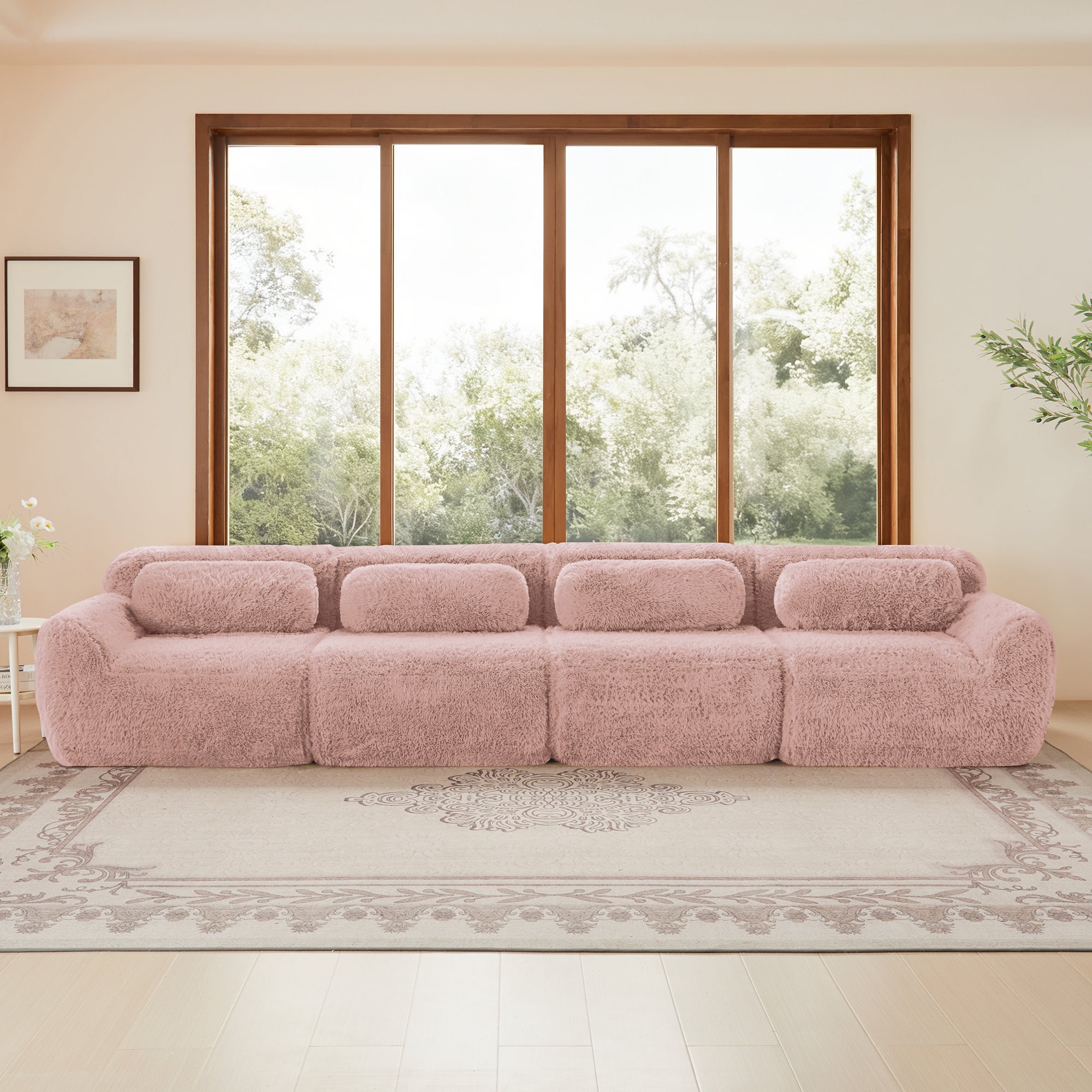 Divano Modulare Beige Con Spazio Per Oggetti E Tasca Laterale – Confezione Sottovuoto, Montaggio Immediato, 270x180x90 Cm, Adatto A Famiglie E Animali Domestici