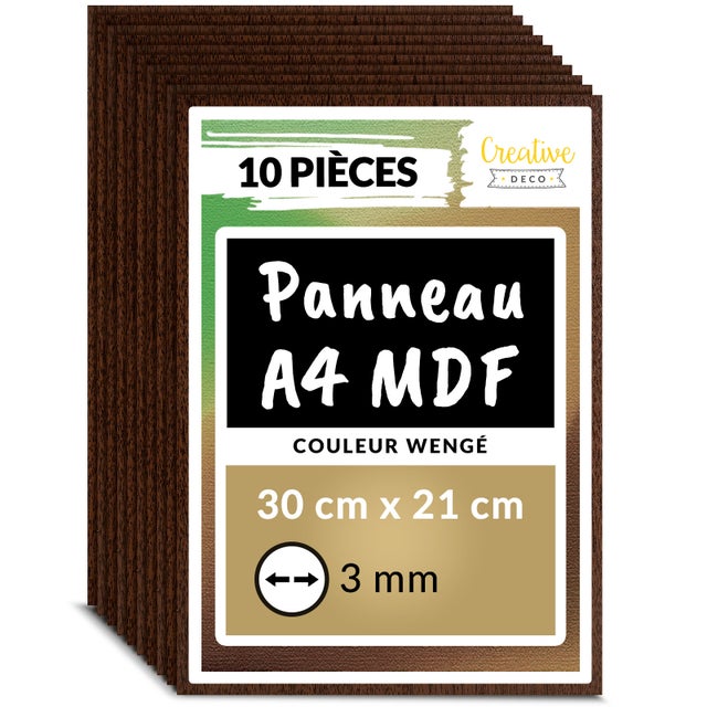 Creative Deco 10 Paneles MDF Wengué A4 | 300 x 210 x 3 mm | Madera Bricolaje Corte Láser Grabado Maquetas Pirograbado