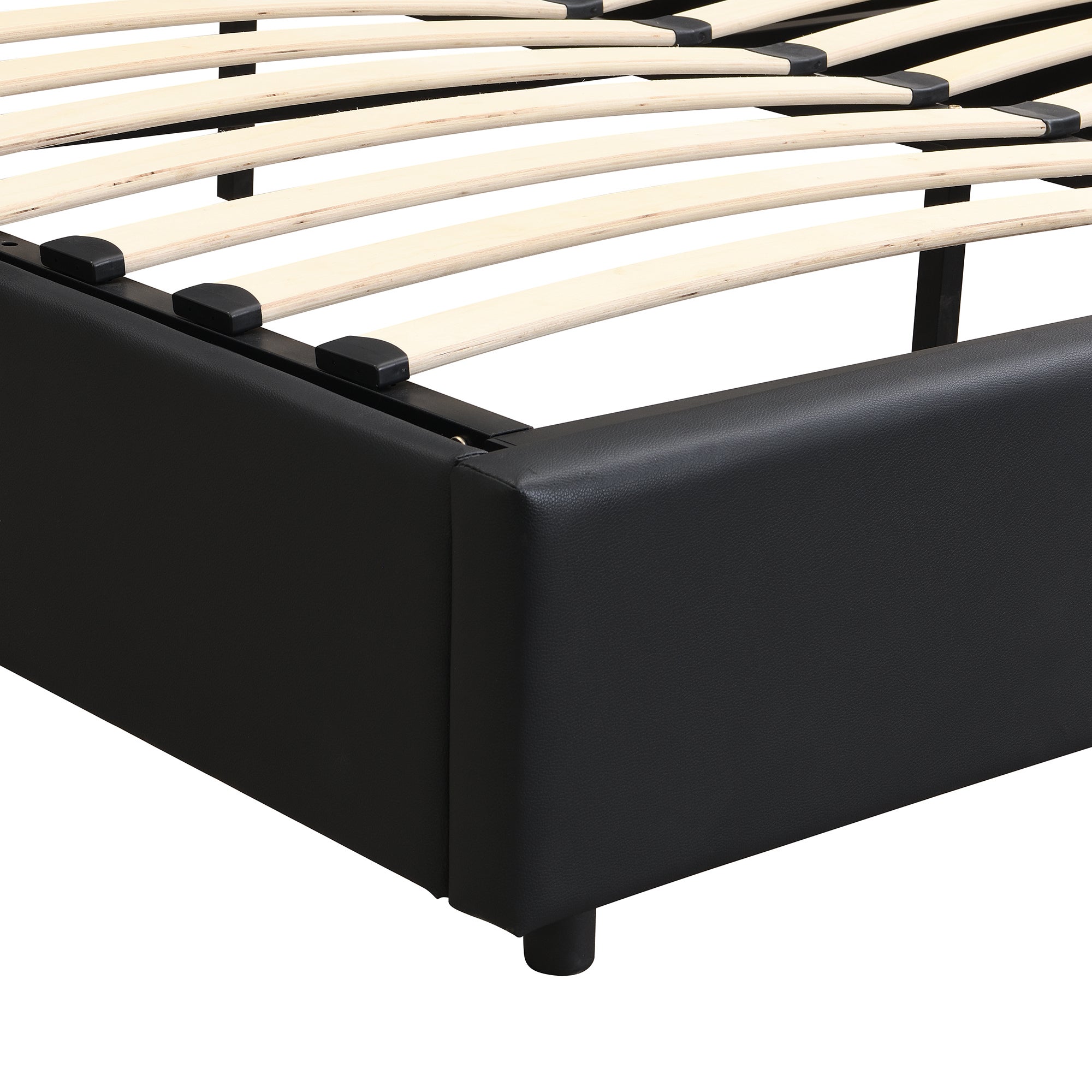 Cama contenedor de tela ecopiel 180x200 cm - con puerto USB, carga inalámbrica y LED - con somier - Negro - 8