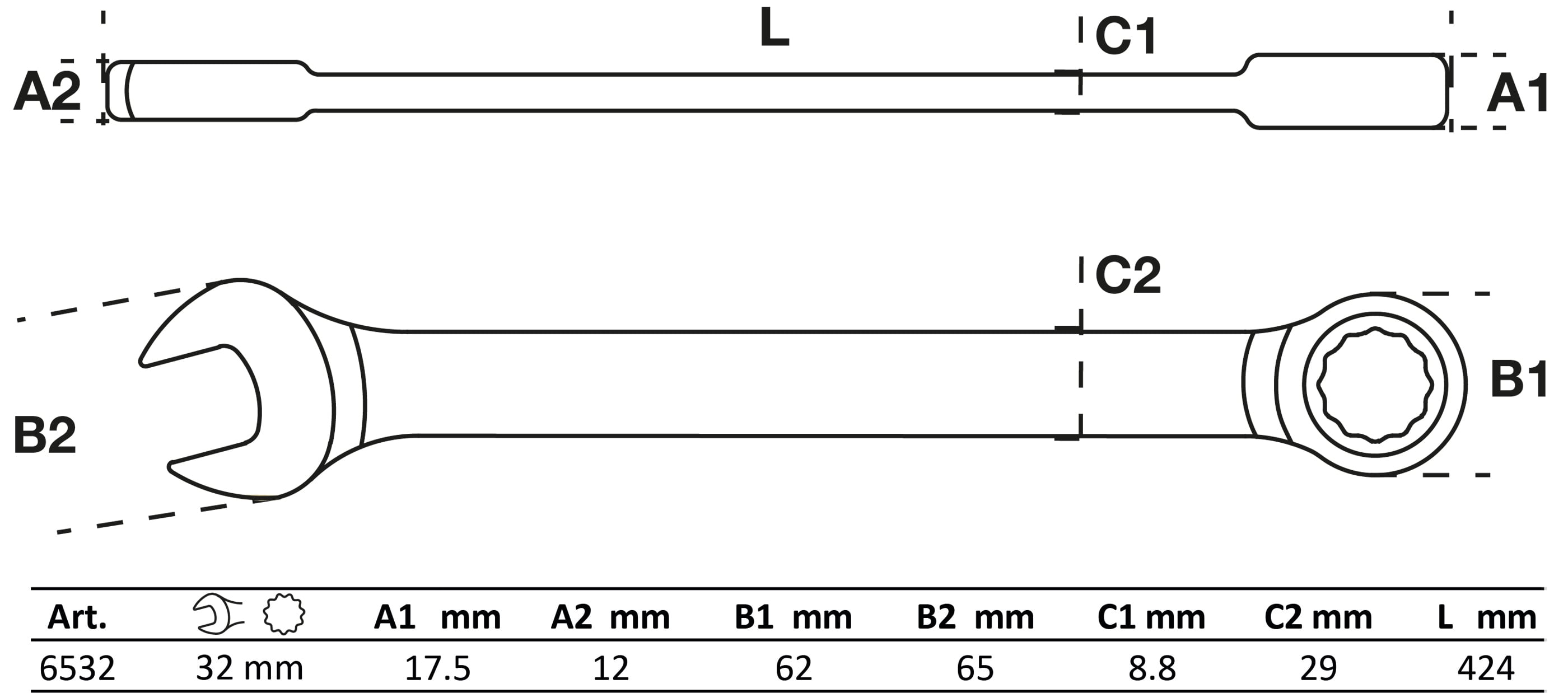 Clé mixte à cliquet | 32 mm - 2