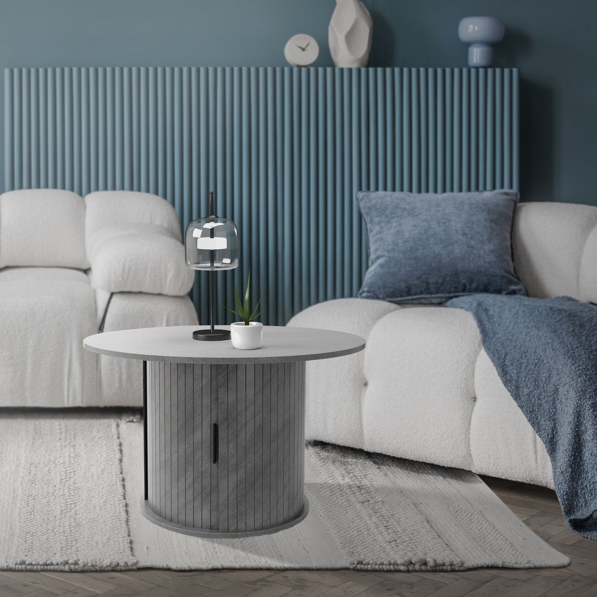 ML-Design okrągły stolik kawowy 80x80x50 cm beton szary z przesuwanymi drzwiczkami pojemny nowoczesny stolik do salonu kawy herbaty serwowanie - 8