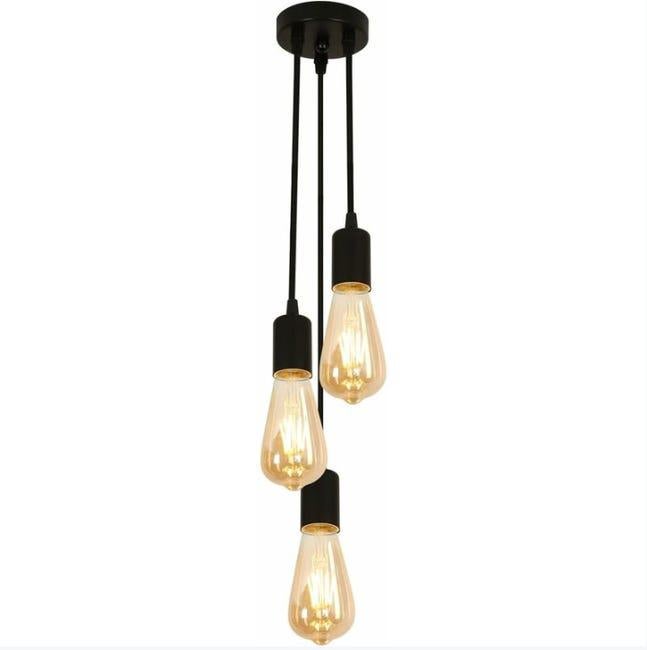 Lampa wisząca w stylu industrialnym z 3 gniazdami E27, idealna do salonu, sypialni, jadalni, biura, baru lub kawiarni - kolor czarny