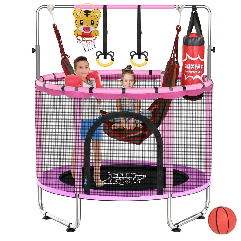 FUNTOK Trampolín Infantil 140 cm con Columpio, Anillas de Gimnasia ...