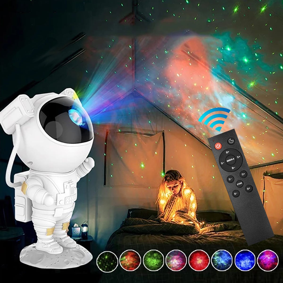 Lampada Da Tavolo Astronauta Con Proiettore Stelle E Portapenne - Luce Notturna Dimmerabile Per Bambini