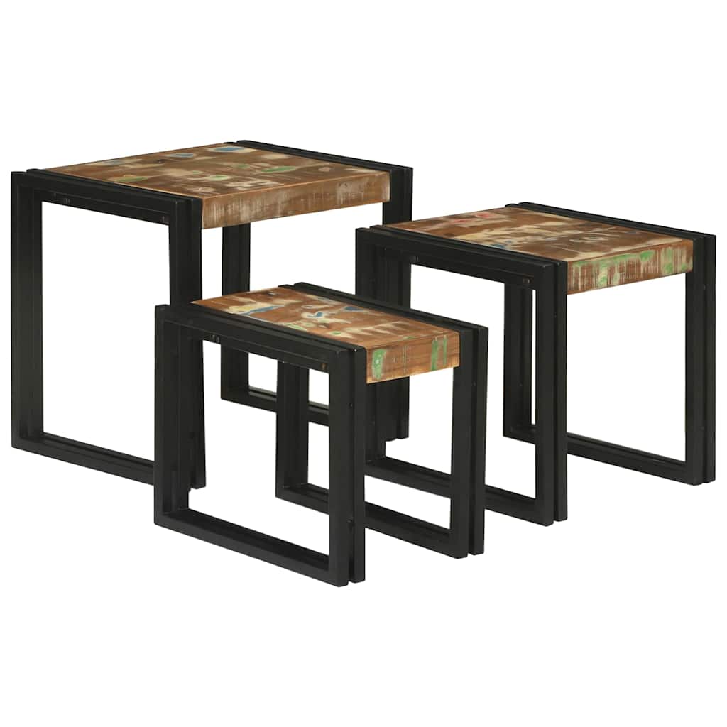 Stolik Nesting 3 pcs Lite drewno odzyskane i metal vidaXL