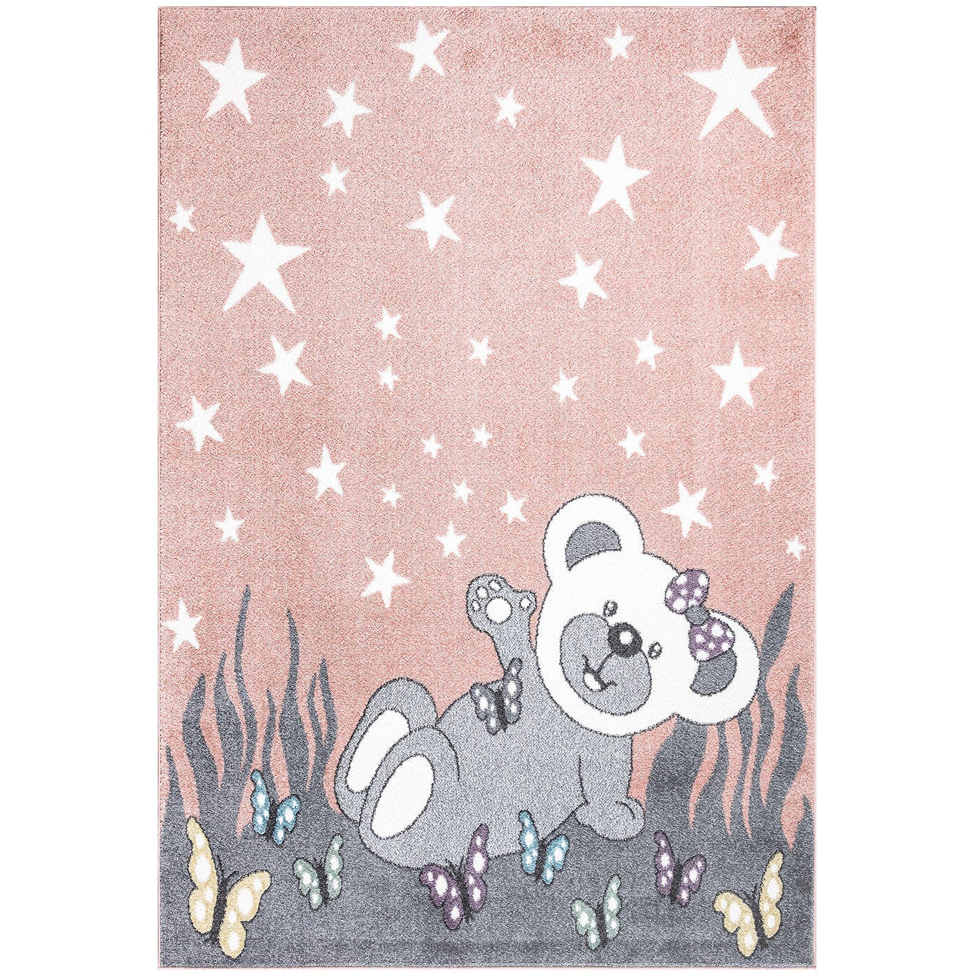 Tapis Chambre Enfant Crème Ours Panda Pois Cœur Ballon - 120 X 170 Cm - Hypoallergénique