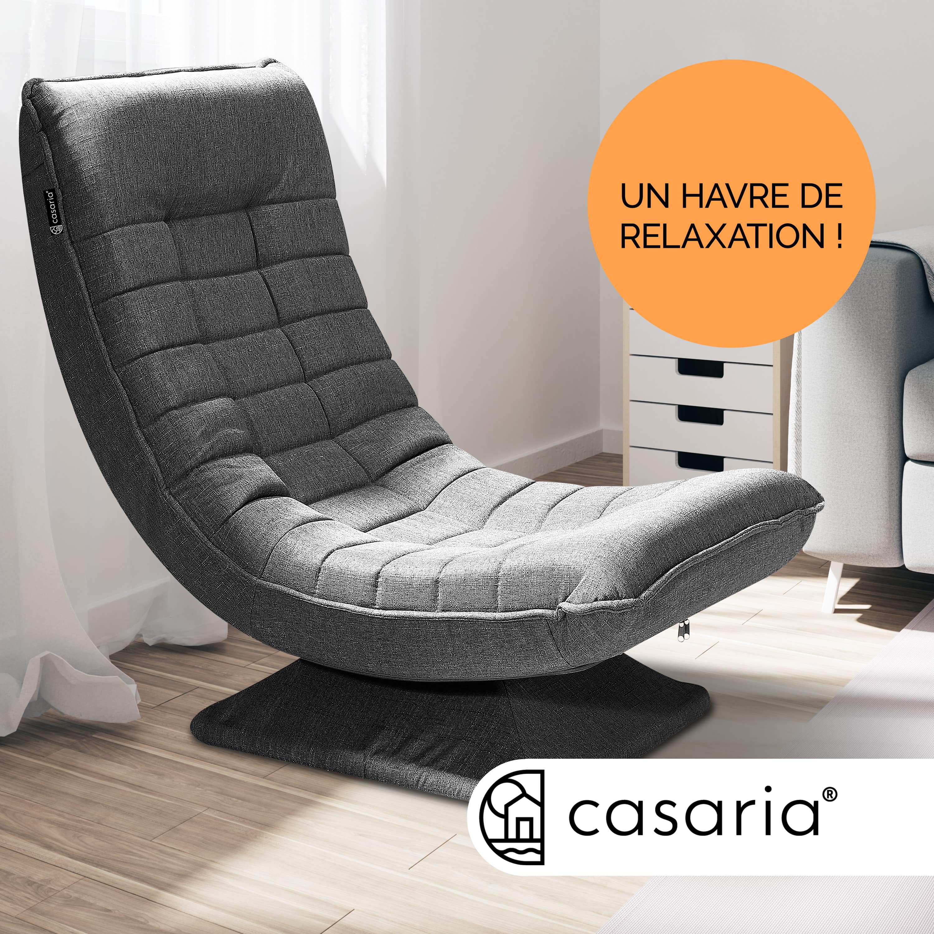 CASARIA® Fauteuil tout confort pivotant à 360° Gris capacité de charge de 150kg siège de gaming 58x57x84/87cm relaxation - 2