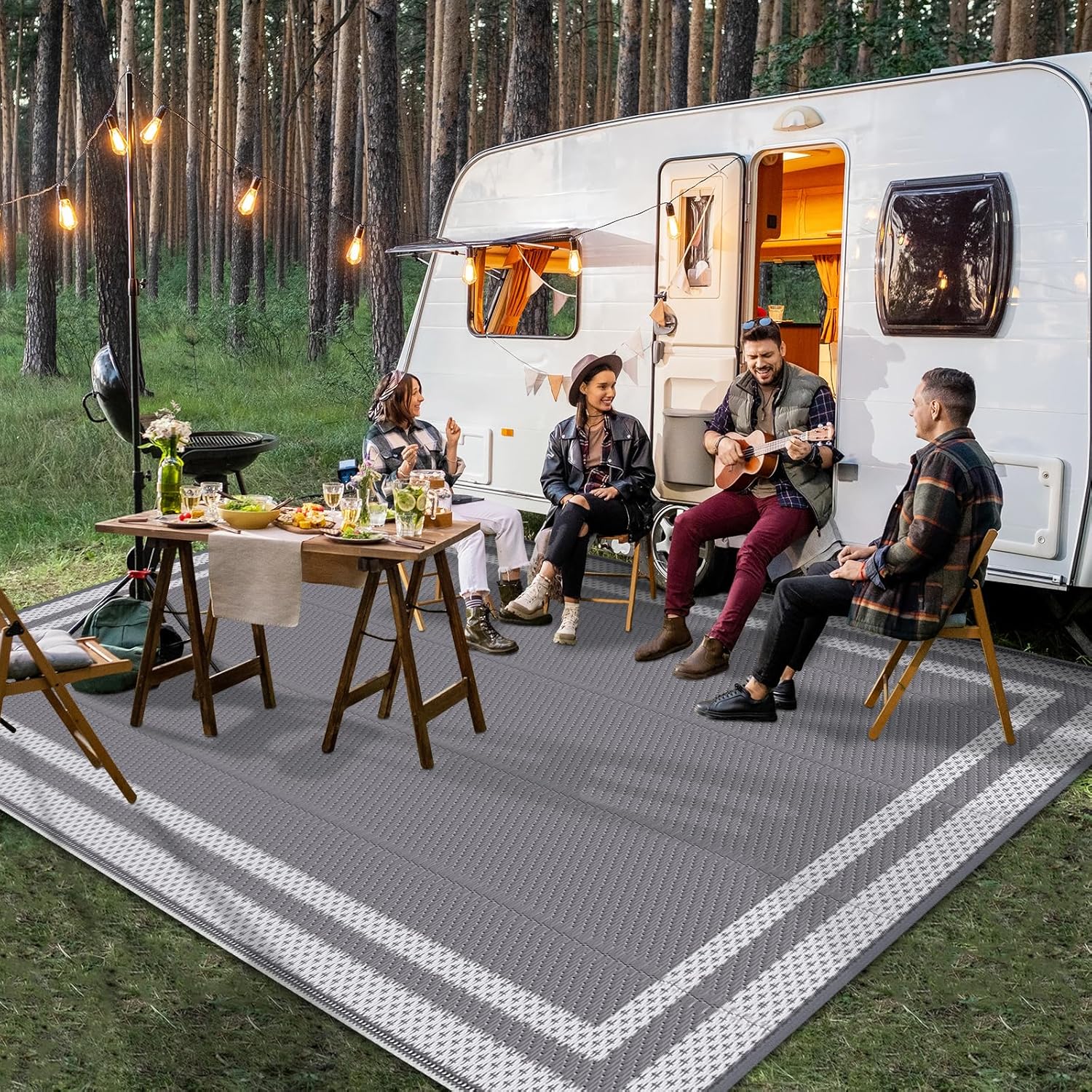 Tapis D'extérieur Grand Format, Tapis Réversible En Plastique Imperméable, Adapté Aux Camping-cars, Balcons, Jardins, Plages Et Campings,183x275cm - 2