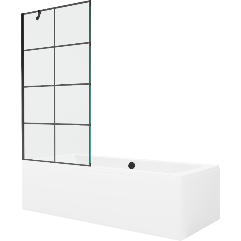 Mexen Cube wanna prostokątna 180 x 80 cm z obudową i parawanem 1-skrzydłowym 90 cm, czarny wzór - 550518080X9509007077